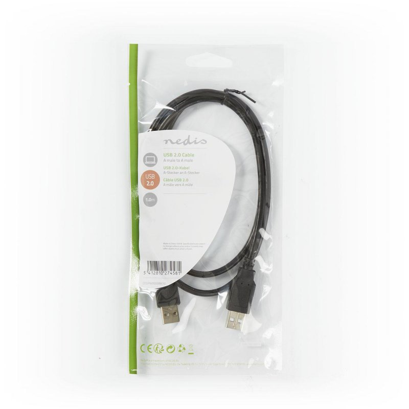 USB kabel | USB 2.0 | USB-A Zástrčka | USB-A Zástrčka | 480 Mbps | Poniklované | 1.00 m | Kulatý | PVC | Černá | Obálka - obrázek č. 3