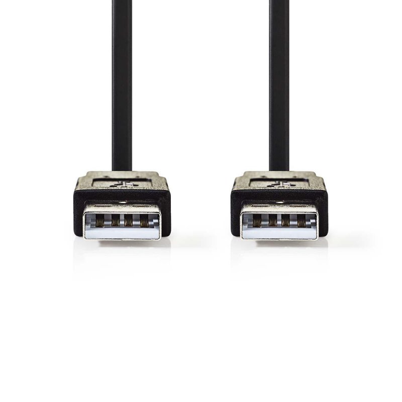 USB kabel | USB 2.0 | USB-A Zástrčka | USB-A Zástrčka | 480 Mbps | Poniklované | 1.00 m | Plochý | PVC | Černá | Plastový Sáček - obrázek č. 1