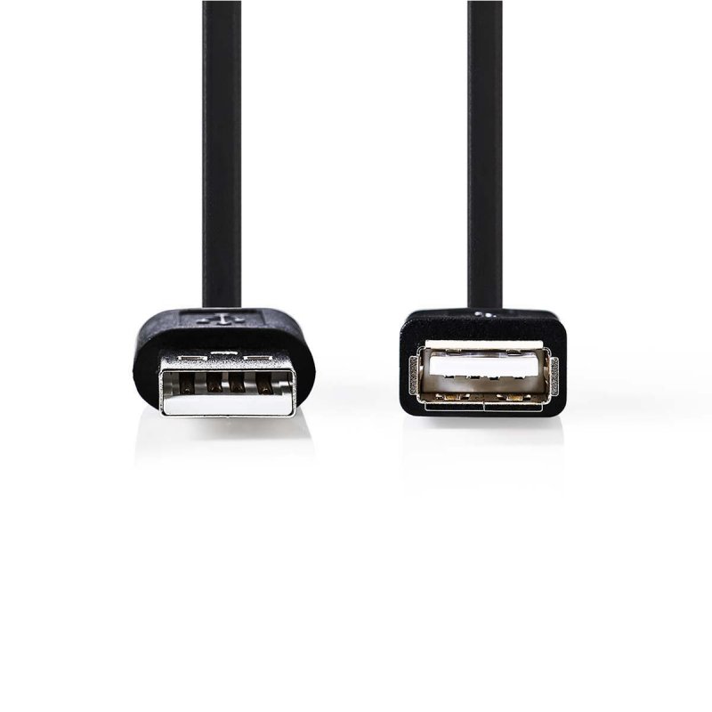 USB kabel | USB 2.0 | USB-A Zástrčka | USB-A Zásuvka | 480 Mbps | Poniklované | 2.00 m | Kulatý | PVC | Černá | Obálka - obrázek č. 1