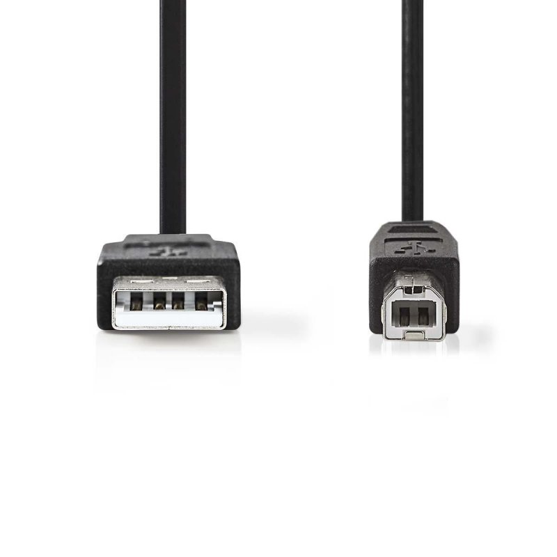 USB kabel | USB 2.0 | USB-A Zástrčka | USB-B Zástrčka | 10 W | 480 Mbps | Poniklované | 1.00 m | Kulatý | PVC | Černá | Obálka - obrázek č. 1