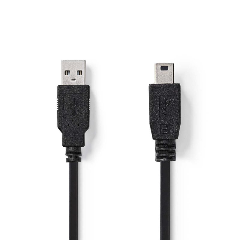 USB kabel | USB 2.0 | USB-A Zástrčka | USB Mini-B 5 pinů Zástrčka | 480 Mbps | Poniklované | 2.00 m | Kulatý | PVC | Černá | Obá - obrázek produktu
