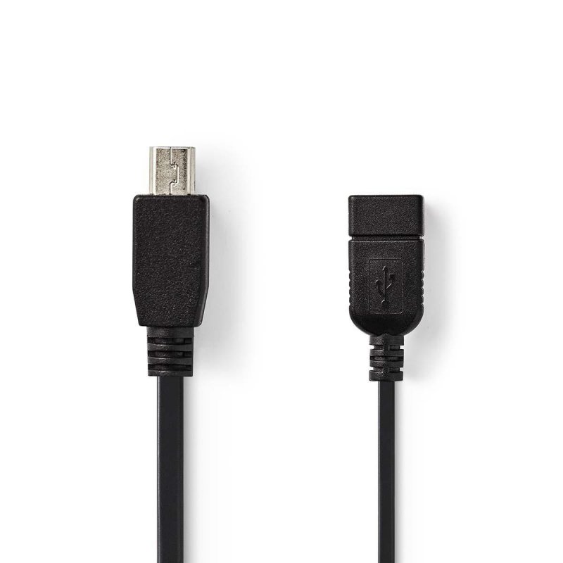 USB Micro-B Adaptér | USB 2.0 | Mini 5-Pin Zástrčka | USB-A Zásuvka | 480 Mbps | OTG | 0.20 m | Plochý | Poniklované | PVC | Čer - obrázek produktu