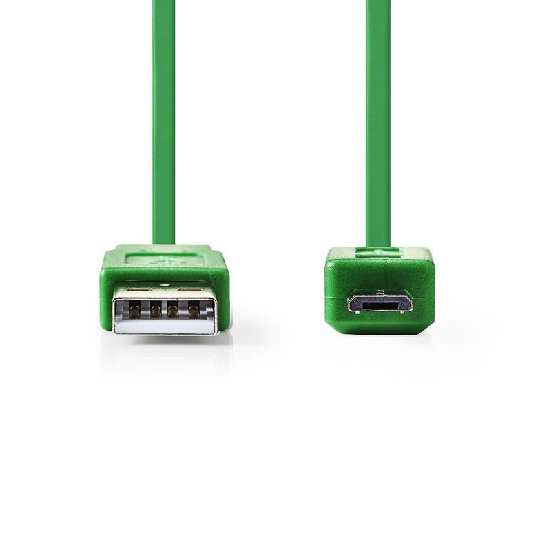 USB kabel | USB 2.0 | USB-A Zástrčka | USB Micro-B Zástrčka | 480 Mbps | Poniklované | 1.00 m | Plochý | PVC | Zelená | Plastový - obrázek č. 1
