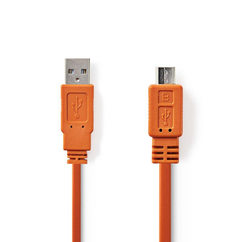 USB kabel | USB 2.0 | USB-A Zástrčka | USB Micro-B Zástrčka | 480 Mbps | Poniklované | 1.00 m | Plochý | PVC | Oranžová | Plasto - obrázek produktu