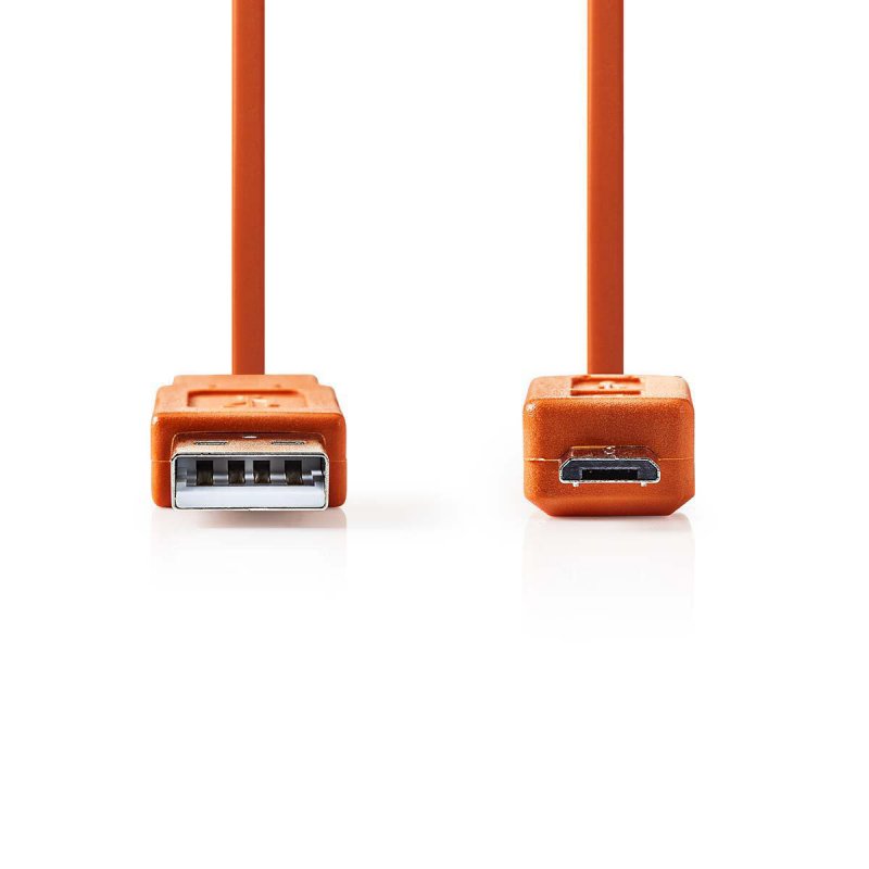USB kabel | USB 2.0 | USB-A Zástrčka | USB Micro-B Zástrčka | 480 Mbps | Poniklované | 1.00 m | Plochý | PVC | Oranžová | Plasto - obrázek č. 1