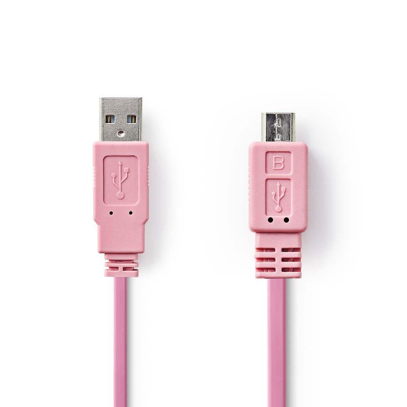 USB kabel | USB 2.0 | USB-A Zástrčka | USB Micro-B Zástrčka | 480 Mbps | Poniklované | 1.00 m | Plochý | PVC | Růžová | Plastový - obrázek produktu