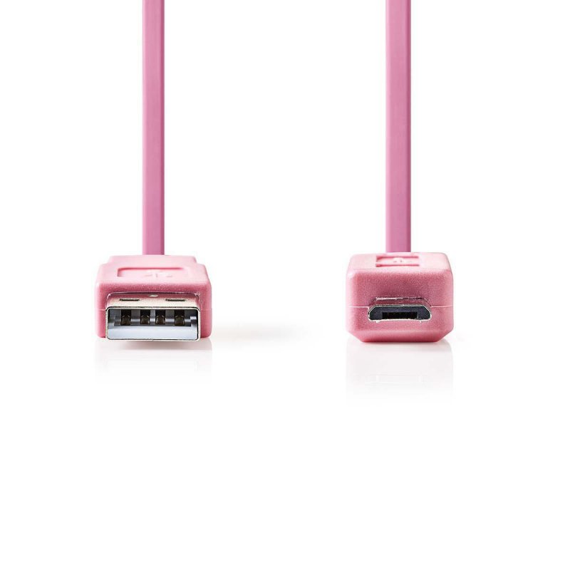 USB kabel | USB 2.0 | USB-A Zástrčka | USB Micro-B Zástrčka | 480 Mbps | Poniklované | 1.00 m | Plochý | PVC | Růžová | Plastový - obrázek č. 1