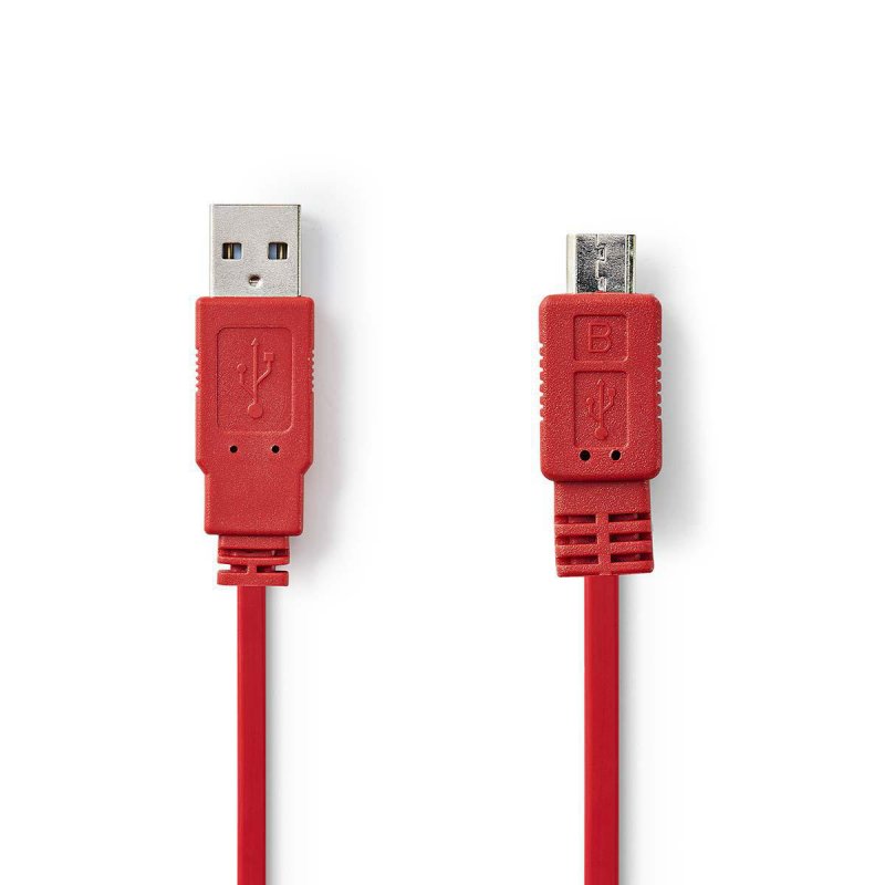 USB kabel | USB 2.0 | USB-A Zástrčka | USB Micro-B Zástrčka | 480 Mbps | Poniklované | 1.00 m | Plochý | PVC | Červená | Plastov - obrázek produktu
