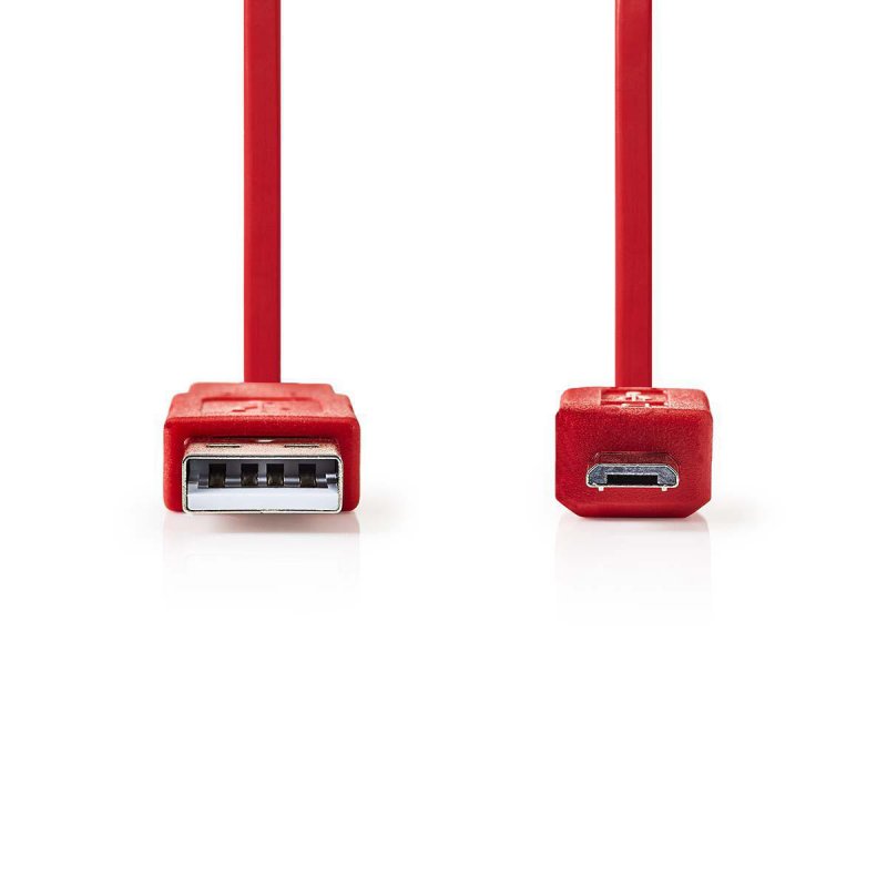 USB kabel | USB 2.0 | USB-A Zástrčka | USB Micro-B Zástrčka | 480 Mbps | Poniklované | 1.00 m | Plochý | PVC | Červená | Plastov - obrázek č. 1