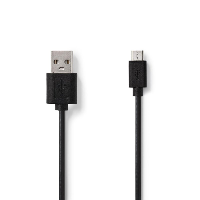 USB kabel | USB 2.0 | USB-A Zástrčka | USB Micro-B Zástrčka | 10 W | 480 Mbps | Poniklované | 0.50 m | Kulatý | PVC | Černá | Ob - obrázek produktu