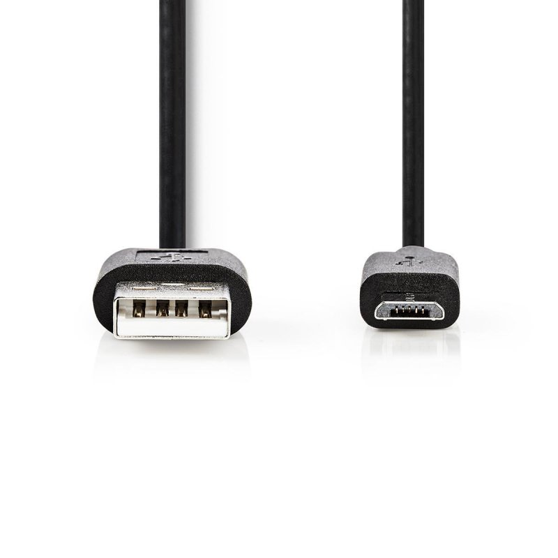USB kabel | USB 2.0 | USB-A Zástrčka | USB Micro-B Zástrčka | 10 W | 480 Mbps | Poniklované | 1.00 m | Kulatý | PVC | Černá | Ob - obrázek č. 1