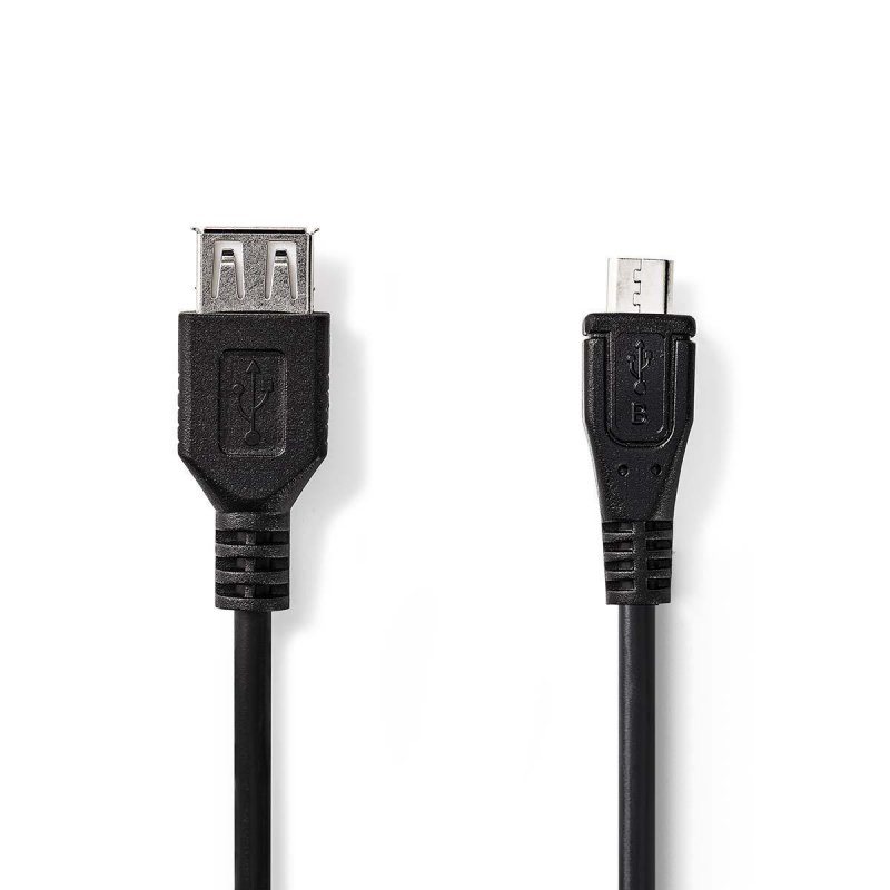 USB Micro-B Adaptér | USB 2.0 | USB Micro-B Zástrčka | USB-A Zásuvka | 480 Mbps | 0.20 m | Kulatý | Poniklované | PVC | Černá | - obrázek produktu