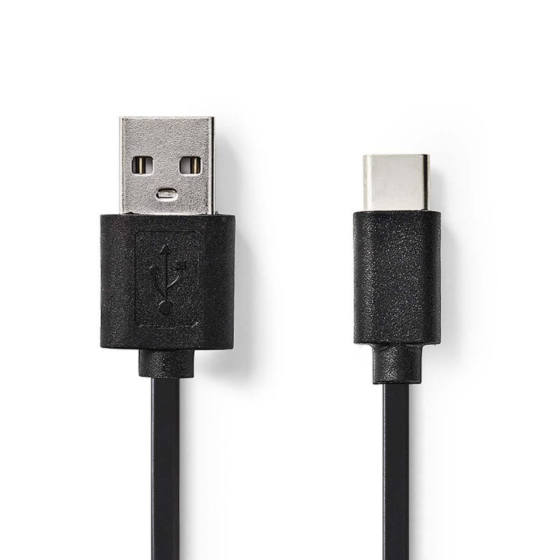 USB kabel | USB 2.0 | USB-A Zástrčka | USB-C™ Zástrčka | 15 W | 480 Mbps | Poniklované | 0.10 m | Kulatý | PVC | Černá | Obálka - obrázek produktu