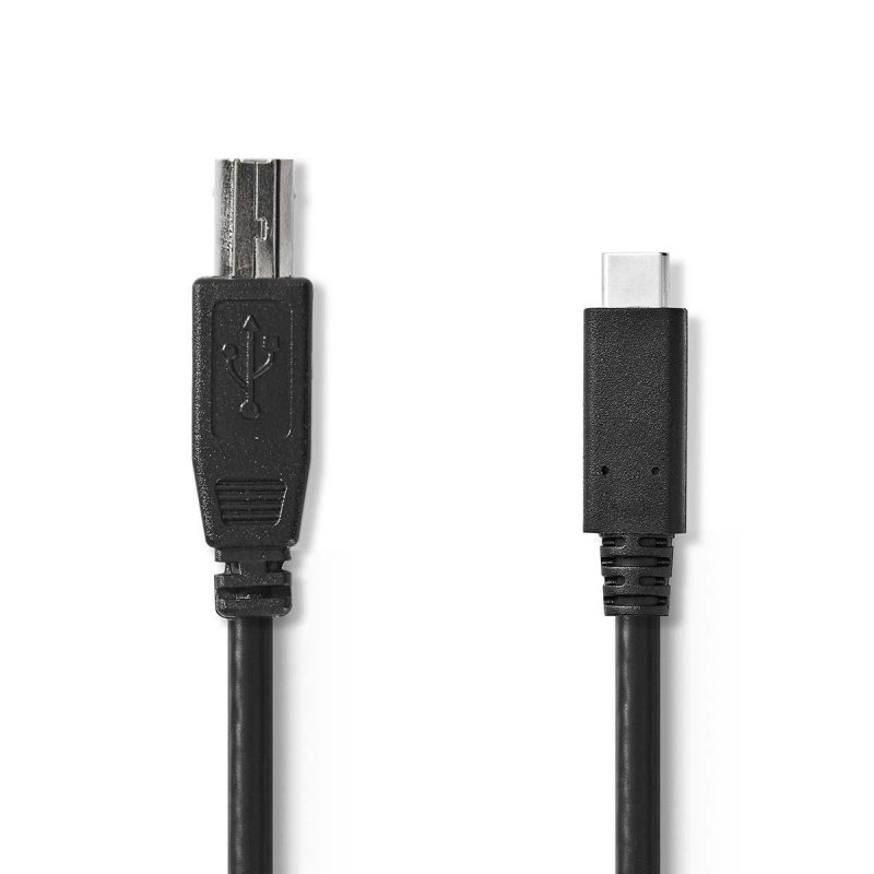 USB kabel | USB 2.0 | USB-C™ Zástrčka | USB-B Zástrčka | 480 Mbps | OTG | Poniklované | 1.00 m | Kulatý | PVC | Černá | Obálka - obrázek produktu