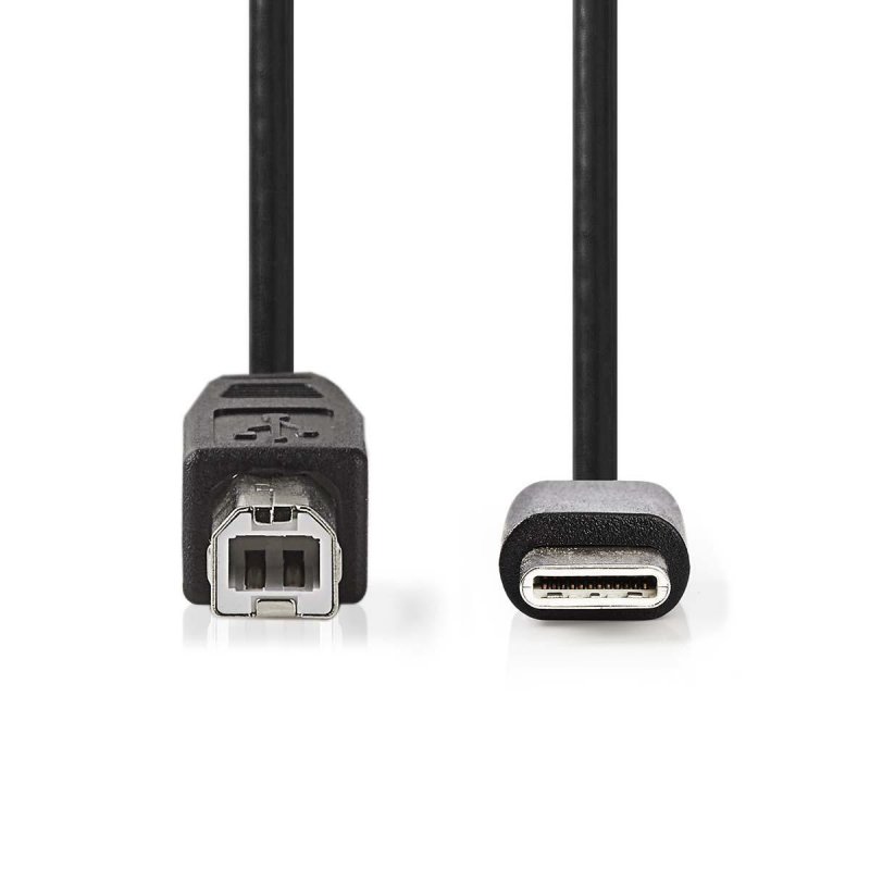 USB kabel | USB 2.0 | USB-C™ Zástrčka | USB-B Zástrčka | 480 Mbps | OTG | Poniklované | 1.00 m | Kulatý | PVC | Černá | Obálka - obrázek č. 1