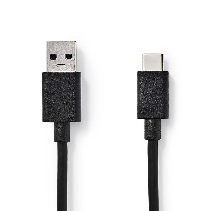 USB kabel | USB 3.2 Gen 1 | USB-A Zástrčka | USB-C™ Zástrčka | 15 W | 5 Gbps | Poniklované | 1.00 m | Kulatý | PVC | Černá | Obá - obrázek produktu