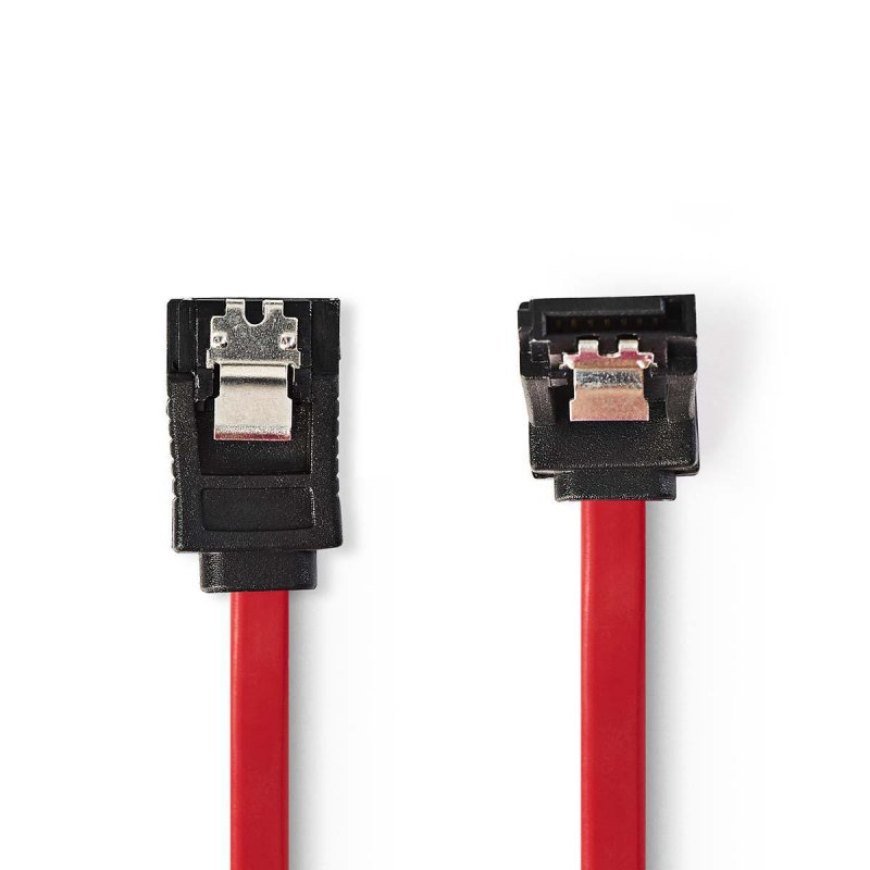SATA datový kabel, 3 Gb/s | SATA 7-pin Zásuvka - SATA 7-pin Zásuvka se Zámkem - Úhlová 270° | 0,5 m | Červená barva - obrázek produktu