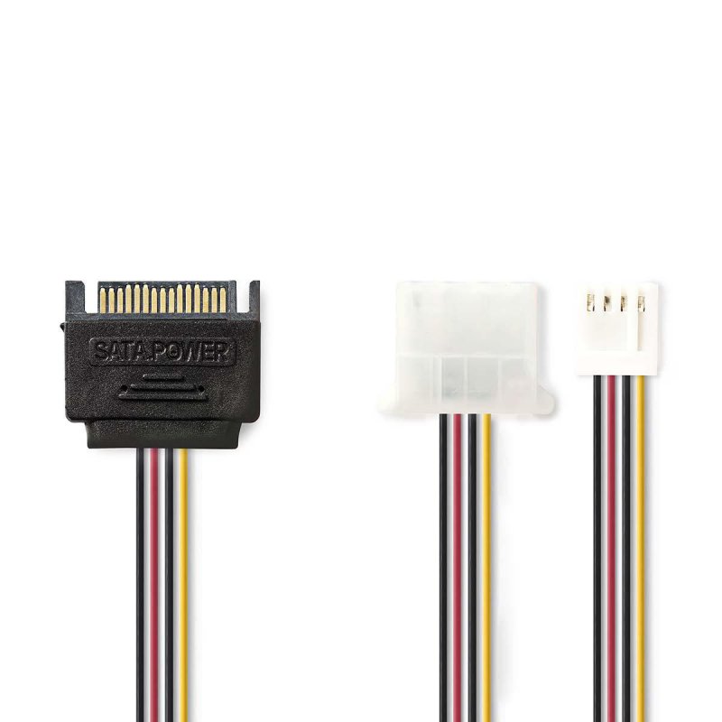 Interní Napájecí kabel | SATA 15kolíkový Zástrčka | FDD Zásuvka / Molex Zásuvka | Pozlacené | 0.20 m | Kulatý | PVC | Vícebarevn - obrázek produktu