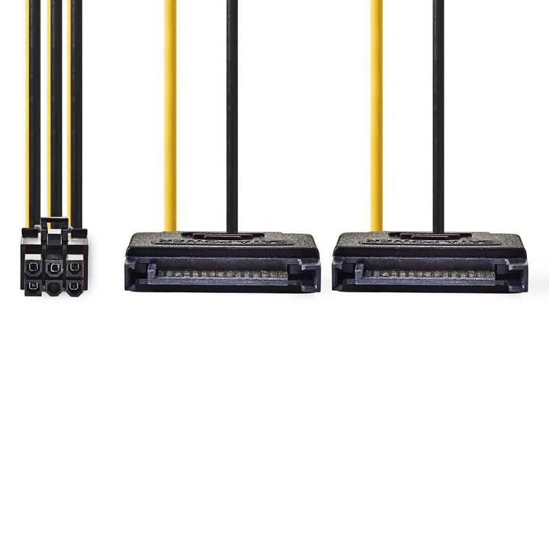 Interní Napájecí kabel | 2x SATA 15kolíková Zástrčka | PCI Express Zásuvka | Pozlacené | 0.20 m | Kulatý | PVC | Černá / Žlutá | - obrázek produktu