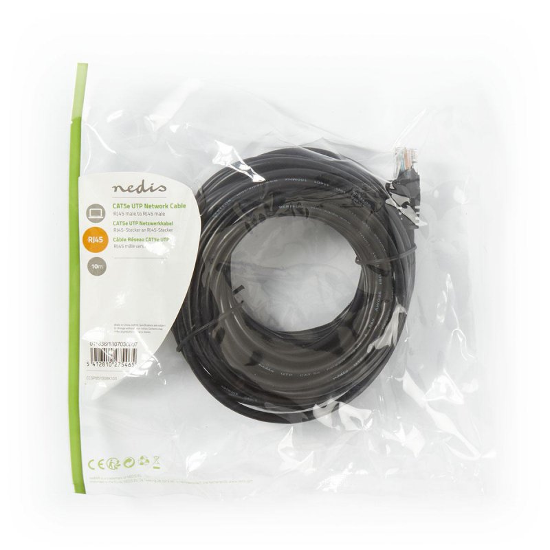 Cat 5e kabel | UTP | RJ45 Zástrčka | RJ45 Zástrčka | 10.0 m | Kulatý | PVC | Černá | Plastový Sáček - obrázek č. 3