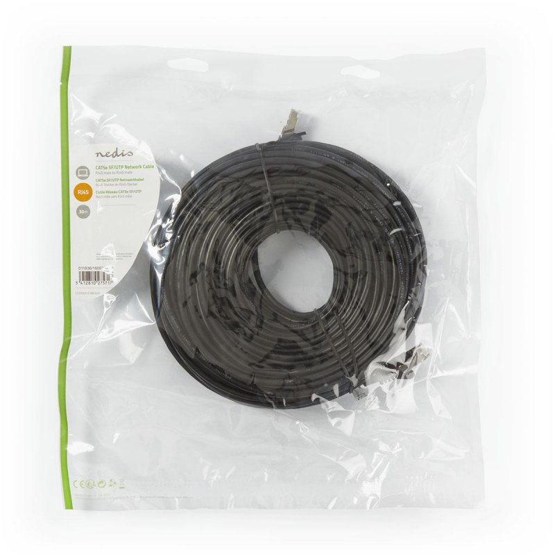 Cat 5e kabel | SF / UTP | RJ45 Zástrčka | RJ45 Zástrčka | 30.0 m | Kulatý | PVC | Černá | Plastový Sáček - obrázek č. 3