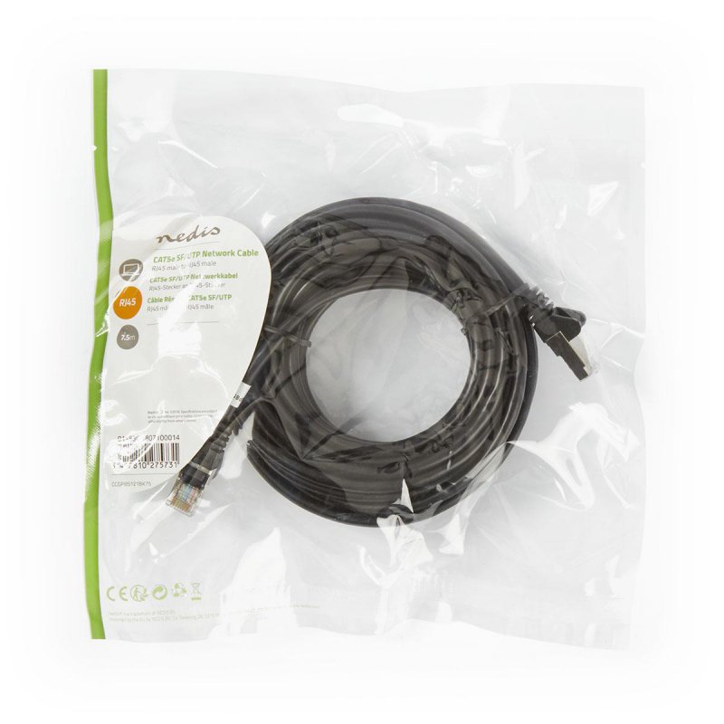 Cat 5e kabel | SF / UTP | RJ45 Zástrčka | RJ45 Zástrčka | 7.50 m | Kulatý | PVC | Černá | Plastový Sáček - obrázek č. 3
