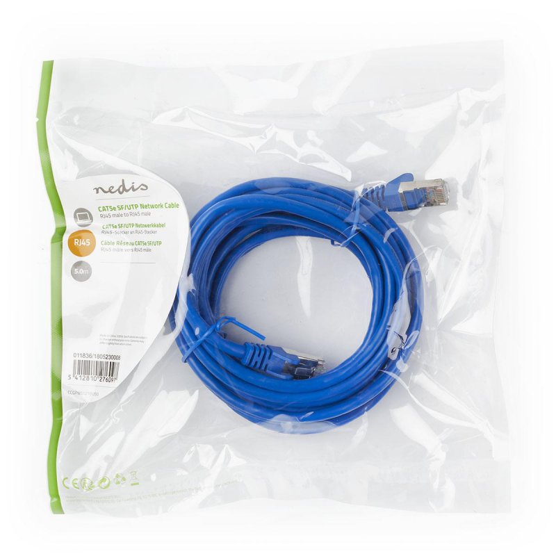Cat 5e kabel | SF / UTP | RJ45 Zástrčka | RJ45 Zástrčka | 5.00 m | Kulatý | PVC | Modrá | Plastový Sáček - obrázek č. 3