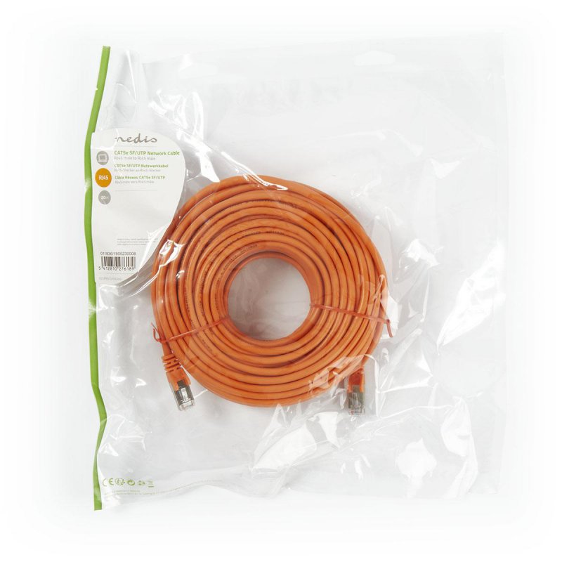 Cat 5e kabel | SF / UTP | RJ45 (8P8C) Zástrčka | RJ45 (8P8C) Zástrčka | 20.0 m | Kulatý | PVC | Oranžová | Plastový Sáček - obrázek č. 3