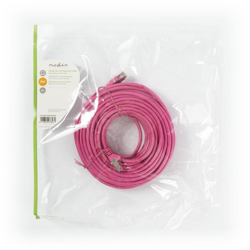 Cat 5e kabel | SF / UTP | RJ45 (8P8C) Zástrčka | RJ45 (8P8C) Zástrčka | 15.0 m | Kulatý | PVC | Růžová | Plastový Sáček - obrázek č. 3
