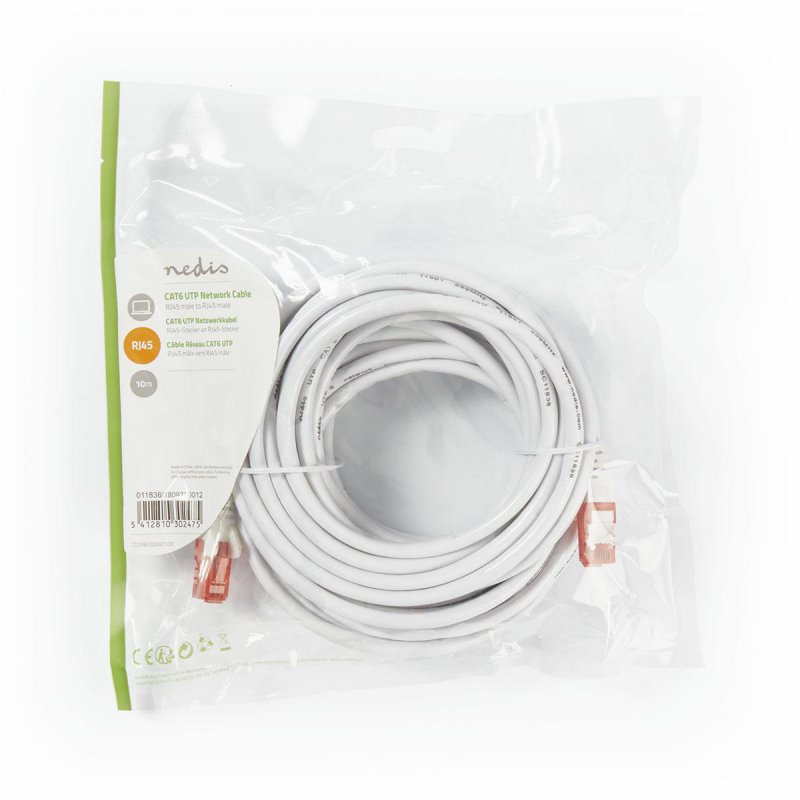 Cat 6 kabel | RJ45 Zástrčka | RJ45 Zástrčka | U/UTP | 10.0 m | Kulatý | PVC | Bílá | Plastový Sáček - obrázek č. 2