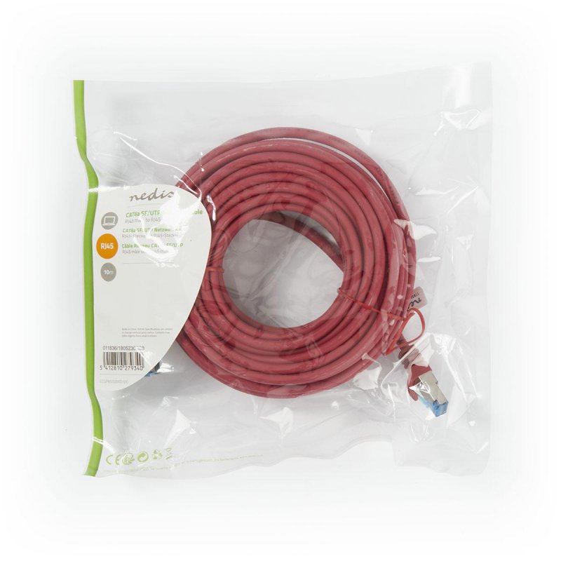 Cat 6a kabel | SF / UTP | RJ45 (8P8C) Zástrčka | RJ45 (8P8C) Zástrčka | 10.0 m | Kulatý | PVC LSZH | Červená | Plastový Sáček - obrázek č. 3
