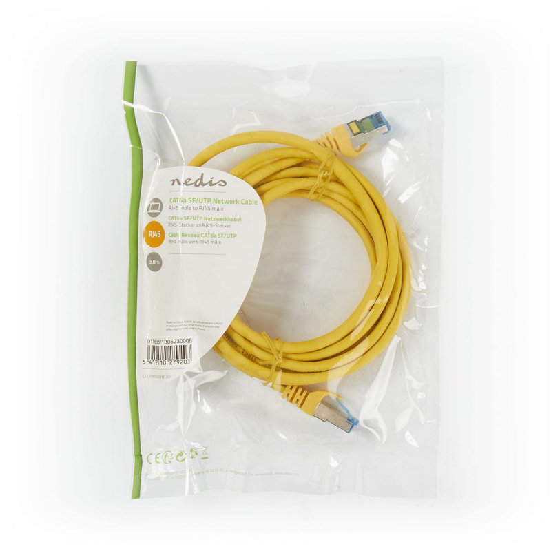 Cat 6a kabel | SF / UTP | RJ45 (8P8C) Zástrčka | RJ45 (8P8C) Zástrčka | 3.00 m | Kulatý | PVC | Žlutá | Plastový Sáček - obrázek č. 3