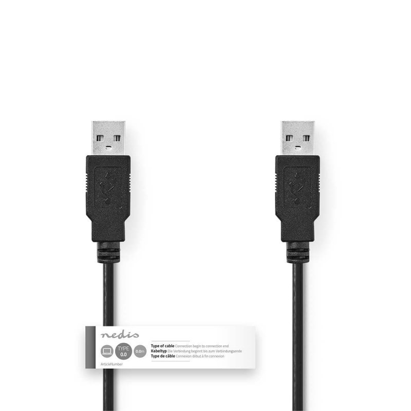 USB kabel | USB 2.0 | USB-A Zástrčka | USB-A Zástrčka | 480 Mbps | Poniklované | 1.00 m | Kulatý | PVC | Černá | Štítek - obrázek č. 2