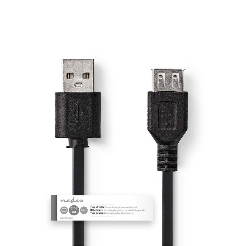 USB kabel | USB 2.0 | USB-A Zástrčka | USB-A Zásuvka | 480 Mbps | Poniklované | 3.00 m | Kulatý | PVC | Černá | Štítek - obrázek č. 2