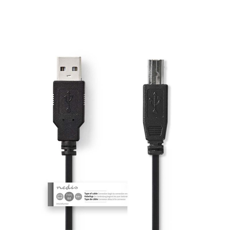 USB kabel | USB 2.0 | USB-A Zástrčka | USB-B Zástrčka | 480 Mbps | Poniklované | 3.00 m | Kulatý | PVC | Černá | Štítek - obrázek č. 2