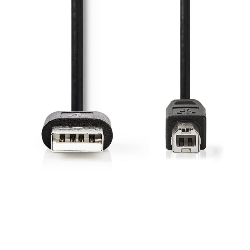 USB kabel | USB 2.0 | USB-A Zástrčka | USB-B Zástrčka | 480 Mbps | Poniklované | 3.00 m | Kulatý | PVC | Černá | Štítek - obrázek č. 1