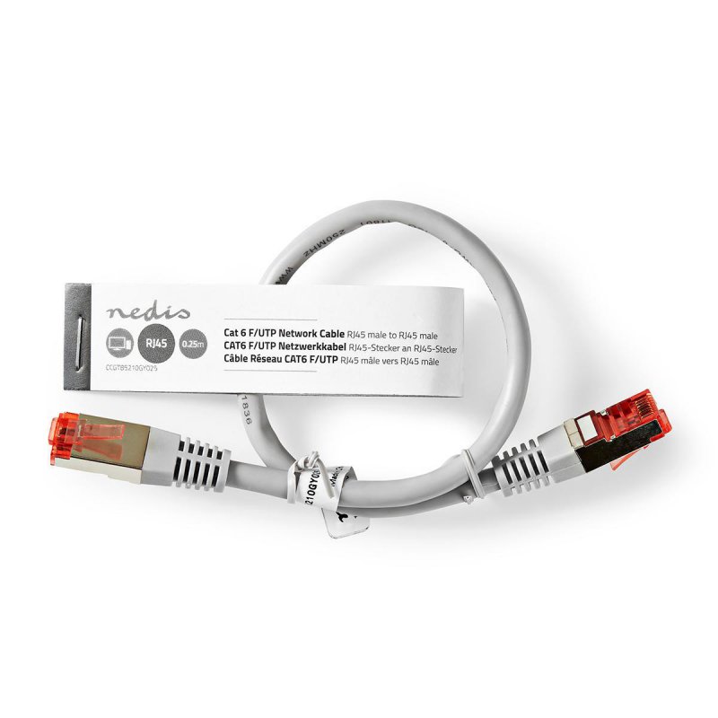 Cat 6 kabel | RJ45 (8P8C) Zástrčka | RJ45 (8P8C) Zástrčka | F / UTP | 0.30 m | Kulatý | PVC | Šedá | Štítek - obrázek č. 2