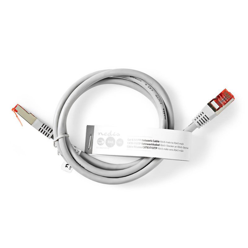 Cat 6 kabel | RJ45 (8P8C) Zástrčka | RJ45 (8P8C) Zástrčka | F / UTP | 1.00 m | Kulatý | PVC | Šedá | Štítek - obrázek č. 2