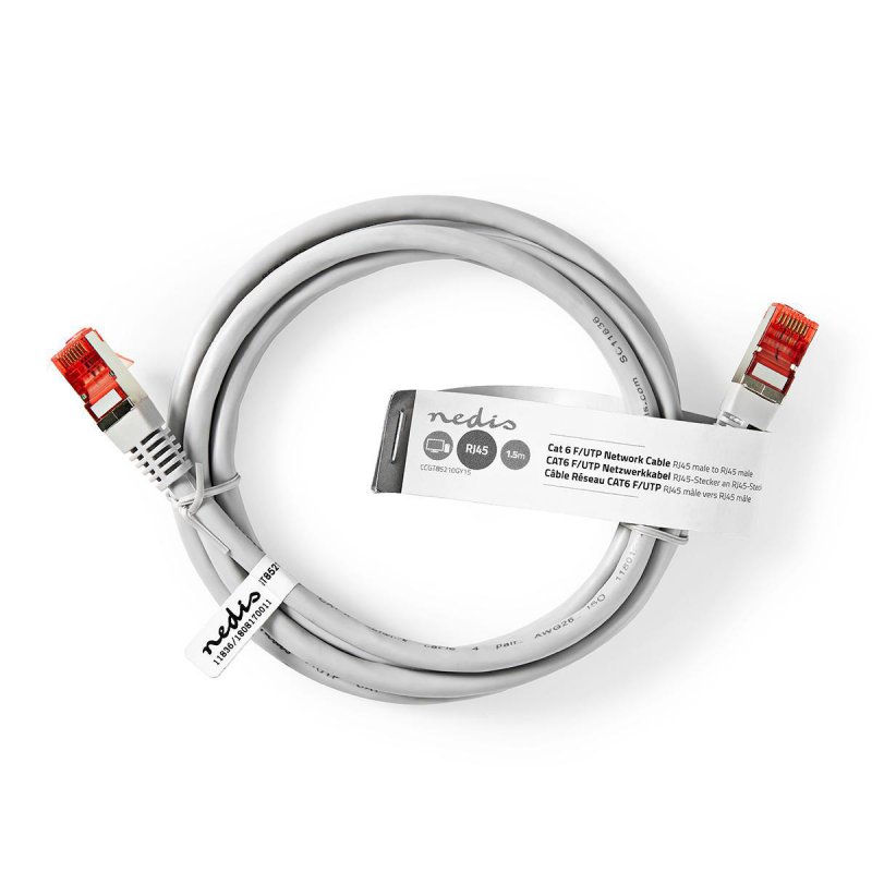 Cat 6 kabel | RJ45 (8P8C) Zástrčka | RJ45 (8P8C) Zástrčka | F / UTP | 1.50 m | Kulatý | PVC | Šedá | Štítek - obrázek č. 2