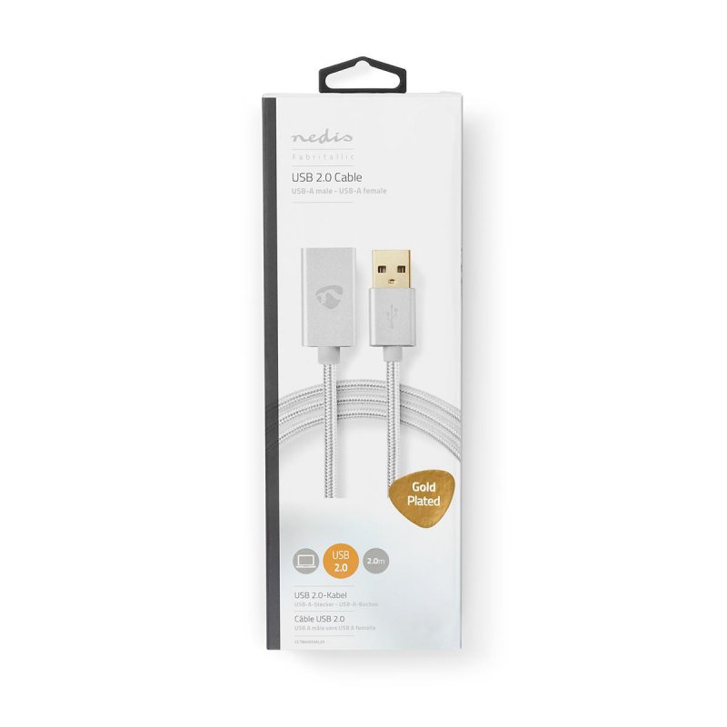 USB kabel | USB 2.0 | USB-A Zástrčka | USB-A Zásuvka | 480 Mbps | Pozlacené | 2.00 m | Kulatý | Nylon / Opletený | Hliník | Box - obrázek č. 5