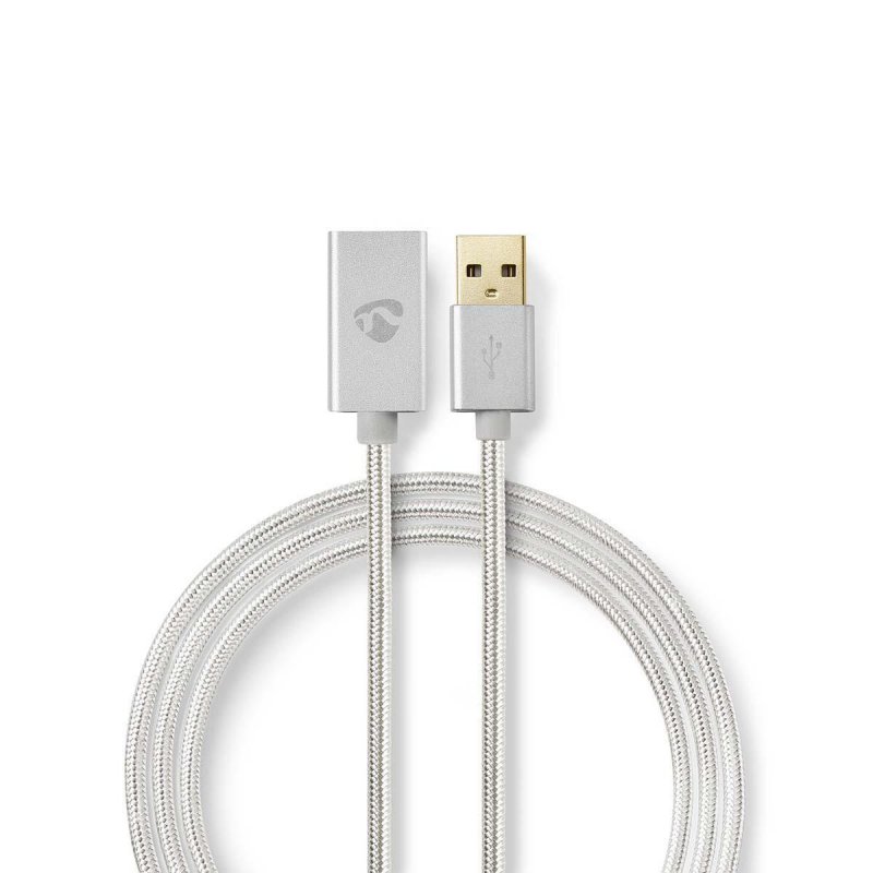 USB kabel | USB 2.0 | USB-A Zástrčka | USB-A Zásuvka | 480 Mbps | Pozlacené | 2.00 m | Kulatý | Nylon / Opletený | Hliník | Box - obrázek produktu
