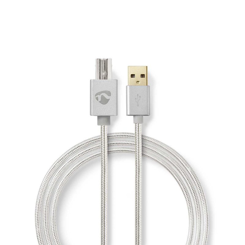 USB kabel | USB 2.0 | USB-A Zástrčka | USB-B Zástrčka | 10 W | 480 Mbps | Pozlacené | 2.00 m | Kulatý | Nylon / Opletený | Hliní - obrázek produktu