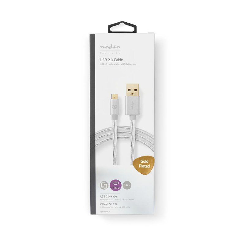 USB kabel | USB 2.0 | USB-A Zástrčka | USB Micro-B Zástrčka | 15 W | 480 Mbps | Pozlacené | 1.00 m | Kulatý | Nylon / Opletený | - obrázek č. 5