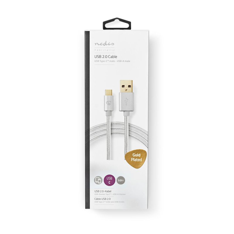 USB kabel | USB 2.0 | USB-A Zástrčka | USB-C™ Zástrčka | 480 Mbps | Pozlacené | 3.00 m | Kulatý | Nylon / Opletený | Hliník | Bo - obrázek č. 5