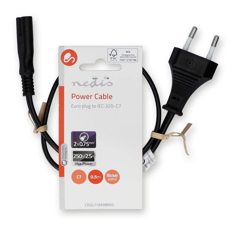 Napájecí kabel | Euro Male | IEC-320-C7  CEGL11040BK05 - obrázek č. 2