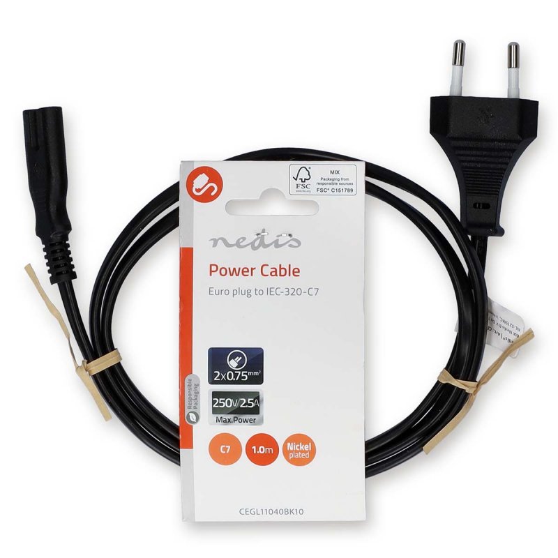Napájecí kabel | Euro Male | IEC-320-C7  CEGL11040BK10 - obrázek č. 2