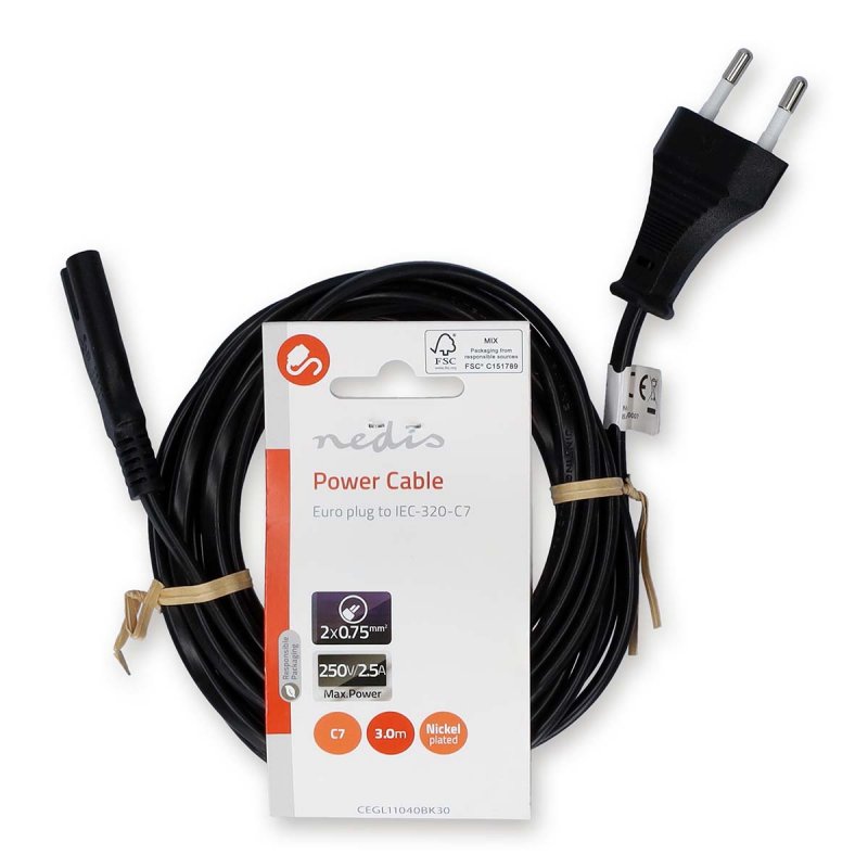 Napájecí kabel | Euro Male | IEC-320-C7  CEGL11040BK30 - obrázek č. 2