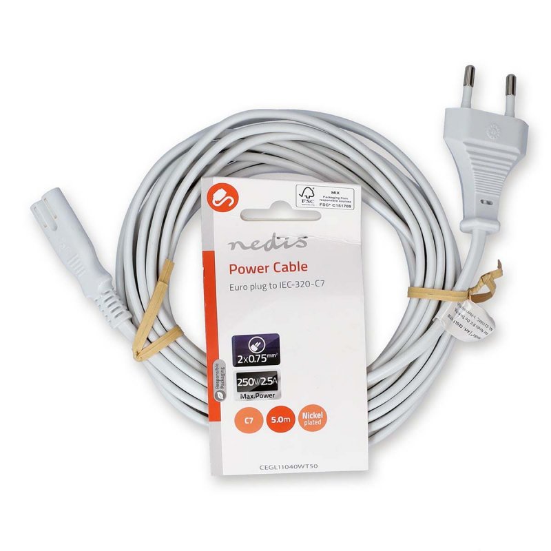 Napájecí kabel | Euro Male | IEC-320-C7  CEGL11040WT50 - obrázek č. 2