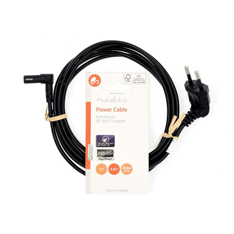 Napájecí kabel | Euro Male | IEC-320-C1  CEGL11075BK20 - obrázek č. 2