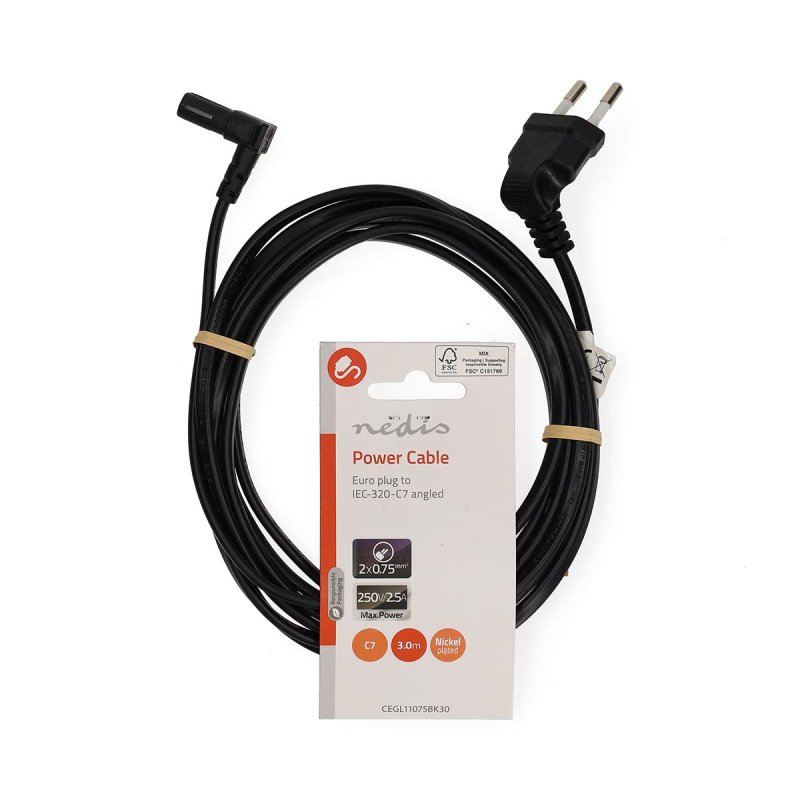 Napájecí kabel | Euro Male | IEC-320-C7  CEGL11075BK30 - obrázek č. 2